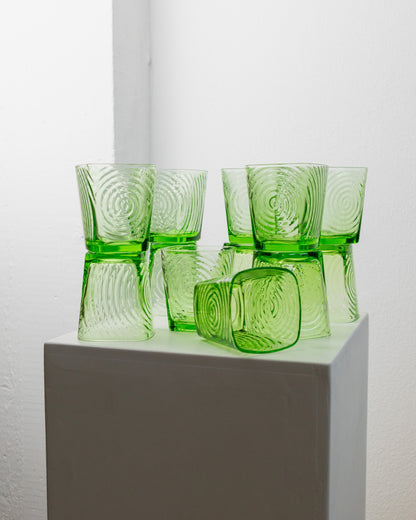 Ensemble de 12 verres à boire tourbillonnants des années 1970 en vert Murano Mid Century Design vintage