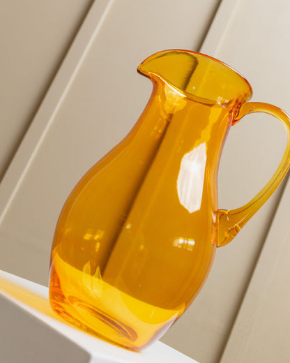 Carafe en verre orange Florence design bulbeux des années 1980 par Studio Pitti Mid Century Vintage