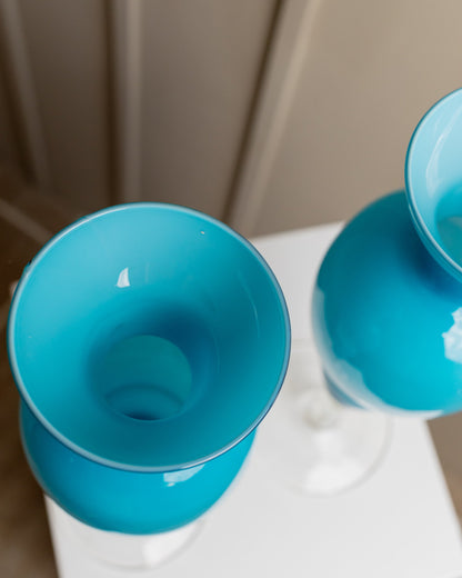 1 sur 2 vases en verre de Murano XL années 1960 Azure Blue Hollywood Regency vintage