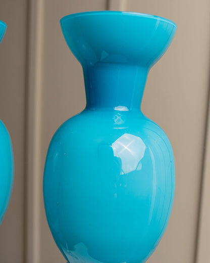 1 sur 2 vases en verre de Murano XL années 1960 Azure Blue Hollywood Regency vintage