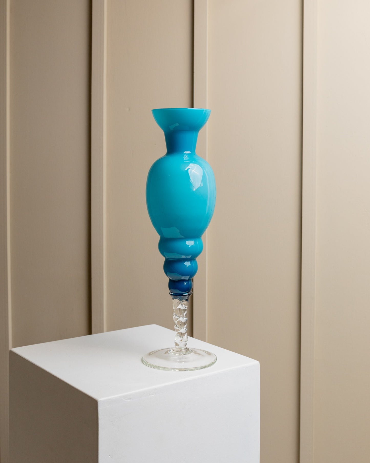 1 of 2 XL Murano Glass Vases 1960s Azure Blue Hollywood Regency Vintage