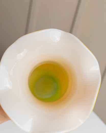 Vase Fenton en verre de Murano, multicolore jaune blanc vert, verre soufflé, Italie vintage années 1970