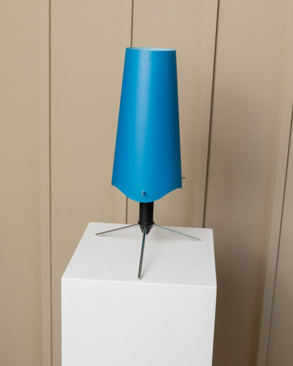 Blue table lamp in Memphis style from the 80s Italy, adjustable metal frame in black and chrome, lampshade with buttons Vintage