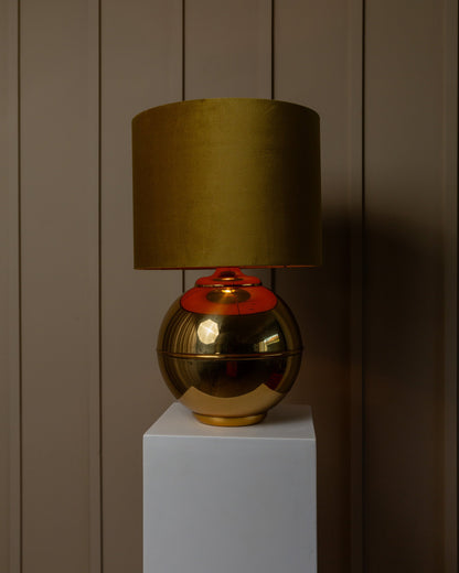 XXL globe lamp Italy 1980s, golden velvet shade, Hollywood Regency style vintage