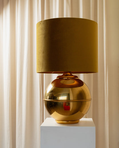 XXL globe lamp Italy 1980s, golden velvet shade, Hollywood Regency style vintage