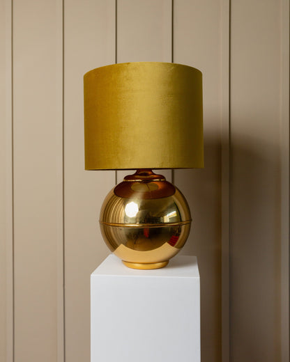 XXL globe lamp Italy 1980s, golden velvet shade, Hollywood Regency style vintage