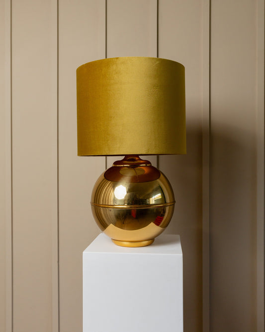 Lampe globe XXL Italie années 1980, abat-jour en velours doré, style Hollywood Regency vintage