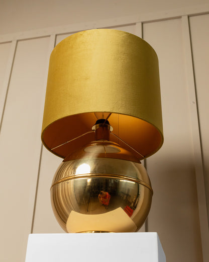 Lampe globe XXL Italie années 1980, abat-jour en velours doré, style Hollywood Regency vintage