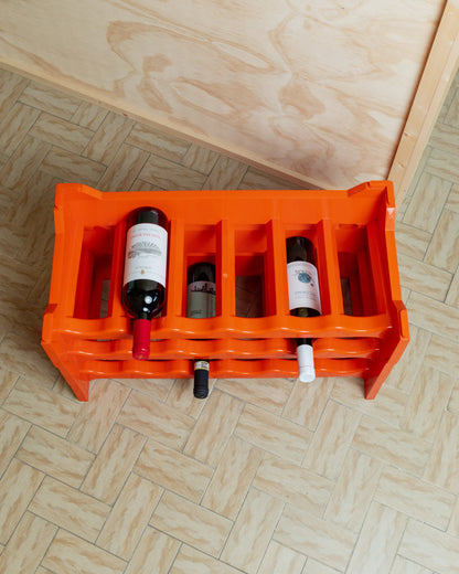 3 modules of a mid-century wine rack in orange-red, from Italy 70s modular and expandable, storage bottles vintage