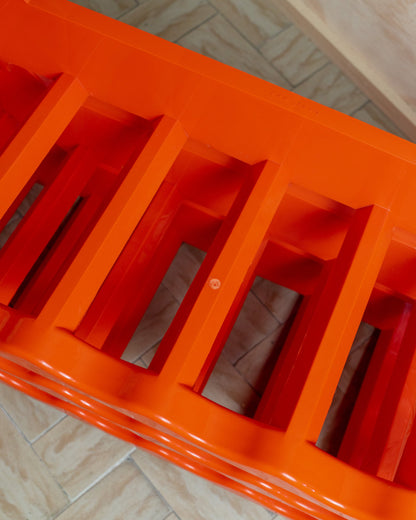 3 modules of a mid-century wine rack in orange-red, from Italy 70s modular and expandable, storage bottles vintage