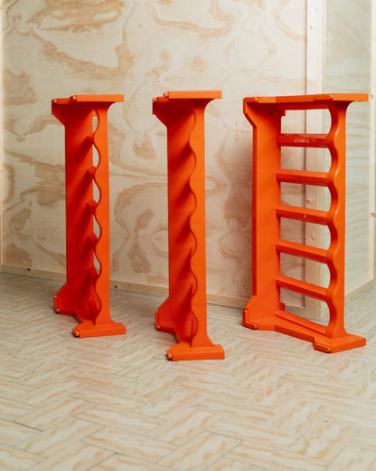 3 modules of a mid-century wine rack in orange-red, from Italy 70s modular and expandable, storage bottles vintage