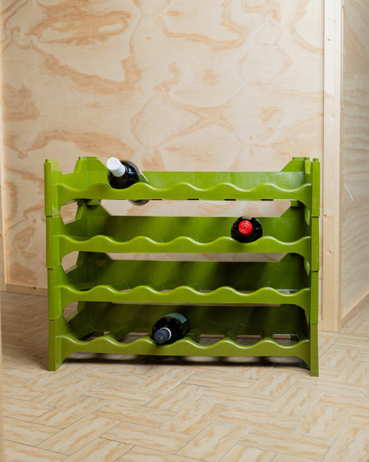 4 modules of a mid-century wine rack in khaki, from Italy 70s modular and expandable, storage bottles vintage