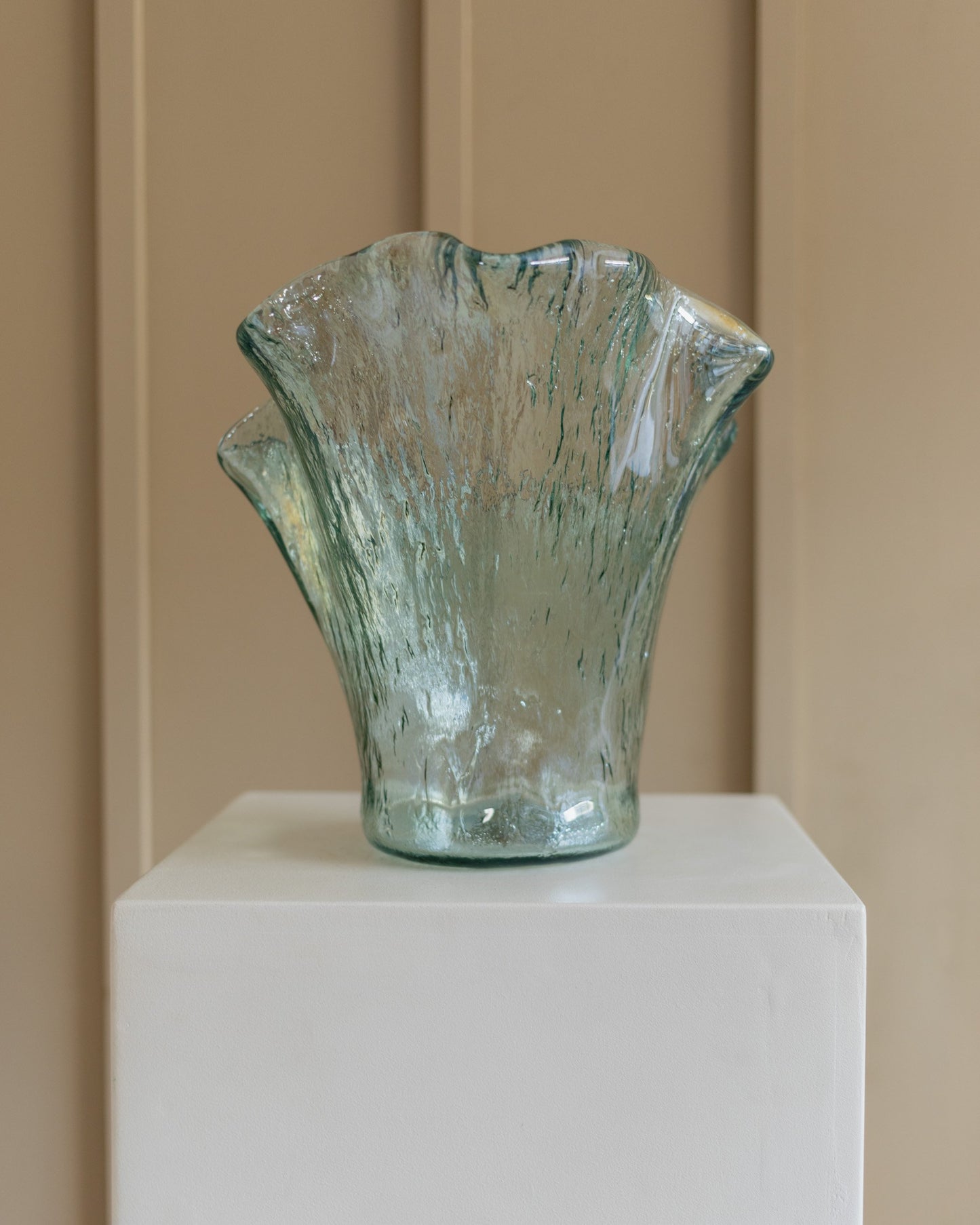 Solid Murero Glass Vase - 1970s Italy - iridescent blue-green, organic shape - Retro Murano Gift Idea, Flower Vase Vintage