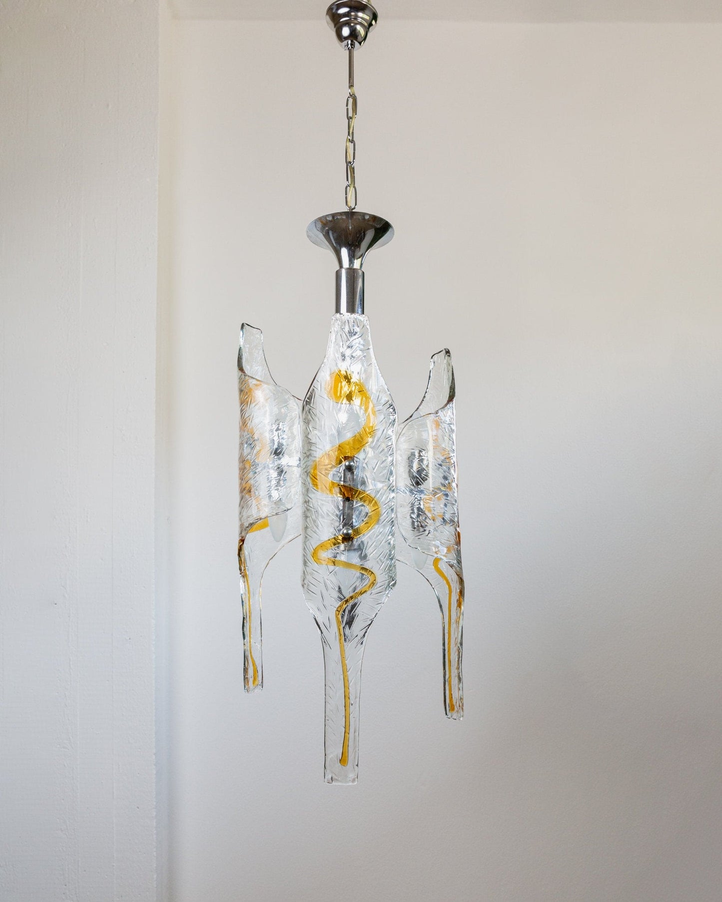 XXL Murano glass chandelier by Toni Zuccheri for Mazzega - Italy 1970s - clear, amber glass, chrome - MCM ceiling lamp vintage