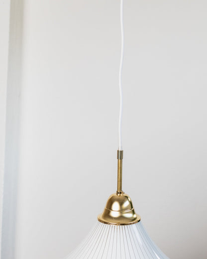 XL Deckenlampe 1970er Jahre Italien - Kunststoff mit weißen Streifen, goldenes Metall, Kronleuchter - Retro-Beleuchtung Küche, Geschenkidee Vintage