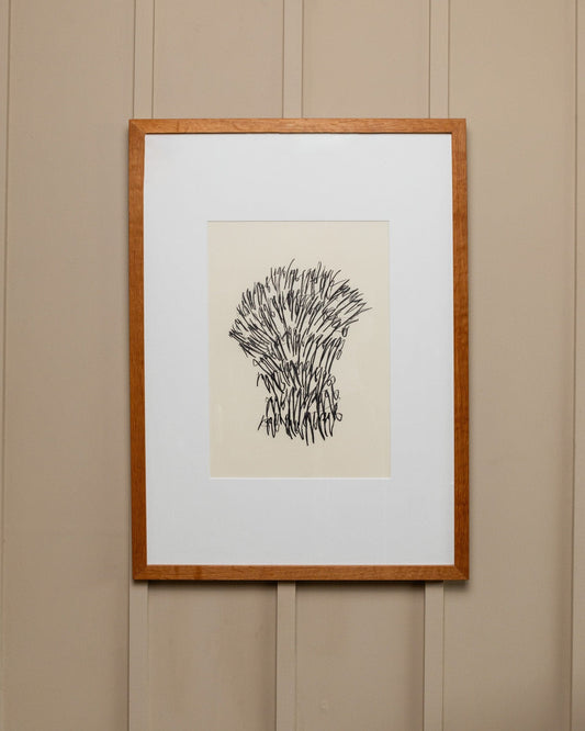 Original drawing by Paul Wilhelm Jacobs 2019 - Abstract motif in wooden frame - artwork, charcoal on paper, gift idea art vintage