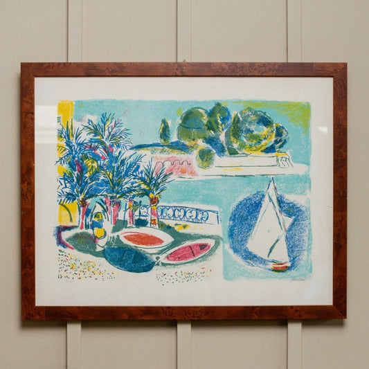 Lithograph by Enrico Paolucci (1901-1999) - Beach Motif - Colorful Artwork, 70s Style, Wall Art, Unique Decoration, Gift Idea, Vintage