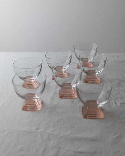 7 Retro Murano Glass Drinking Glasses - Mid-Century Design Italy 70s - Pink, Peach and Clear Glass - Cocktail and Long Drink Glasses, Vintage Gift