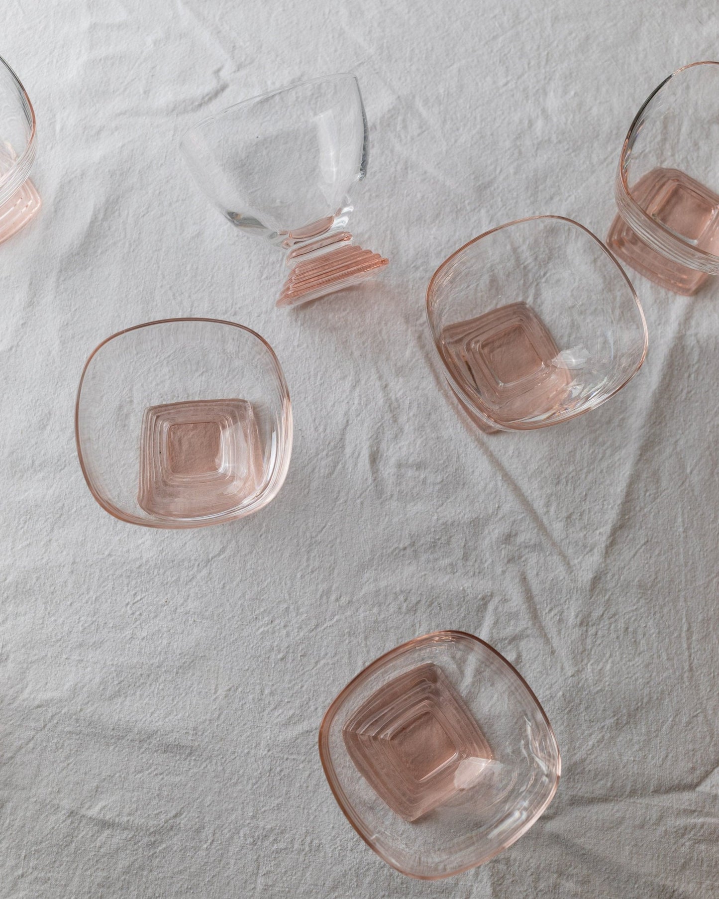 7 Retro Murano Glass Drinking Glasses - Mid-Century Design Italy 70s - Pink, Peach and Clear Glass - Cocktail and Long Drink Glasses, Vintage Gift