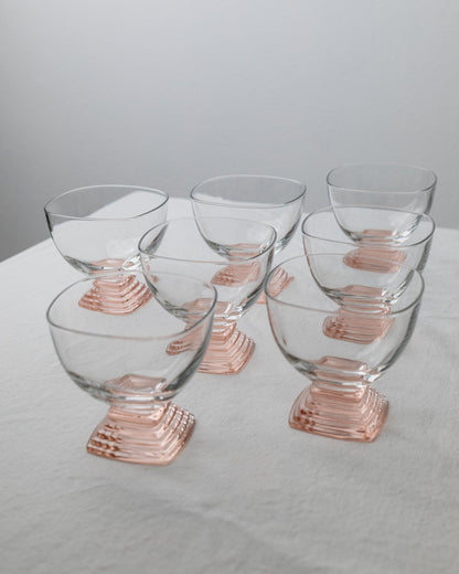 7 Retro Murano Glass Drinking Glasses - Mid-Century Design Italy 70s - Pink, Peach and Clear Glass - Cocktail and Long Drink Glasses, Vintage Gift