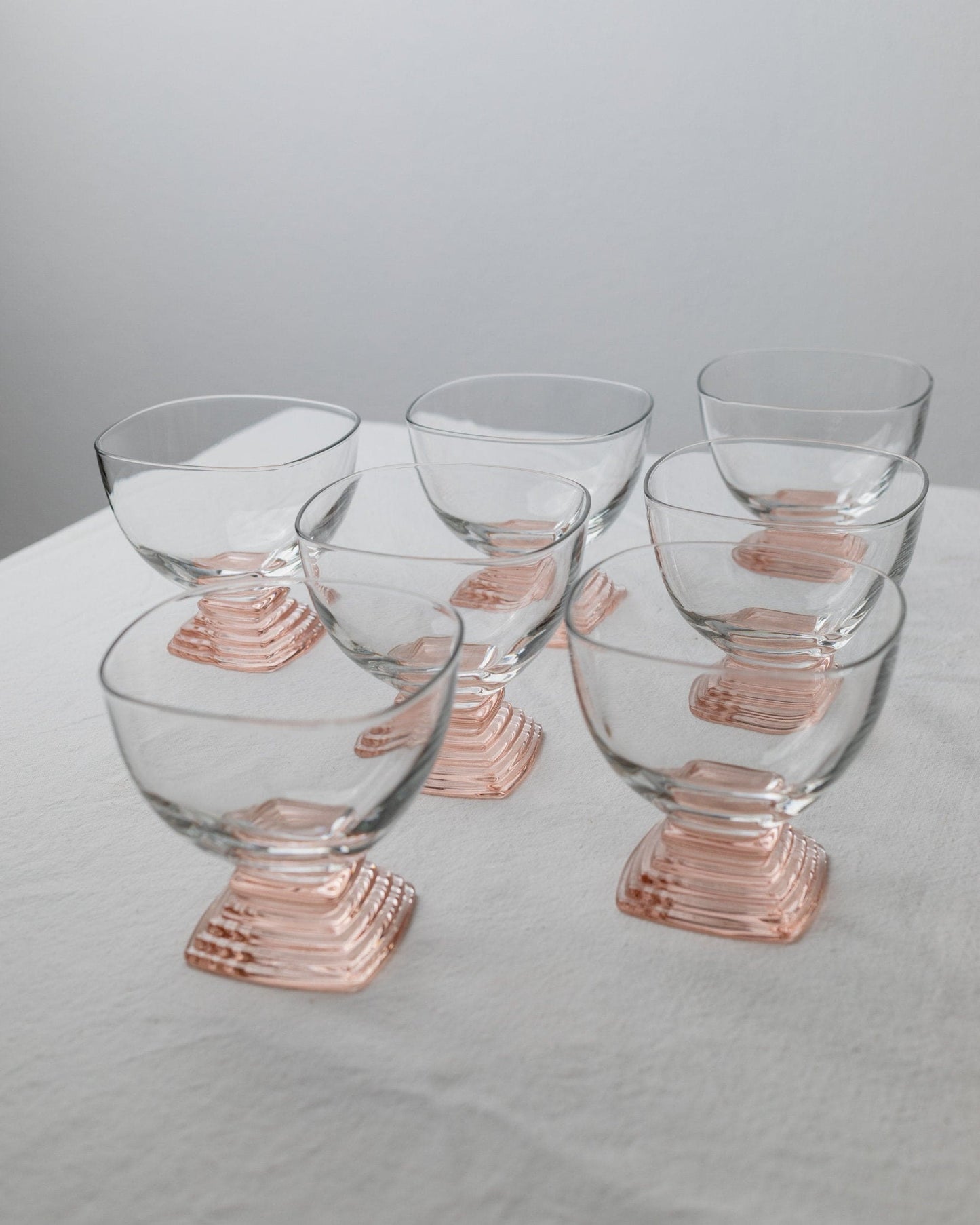 7 Retro Murano Glass Drinking Glasses - Mid-Century Design Italy 70s - Pink, Peach and Clear Glass - Cocktail and Long Drink Glasses, Vintage Gift