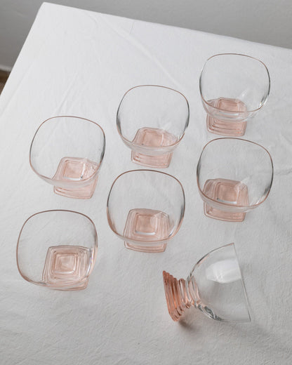 7 Retro Murano Glass Drinking Glasses - Mid-Century Design Italy 70s - Pink, Peach and Clear Glass - Cocktail and Long Drink Glasses, Vintage Gift