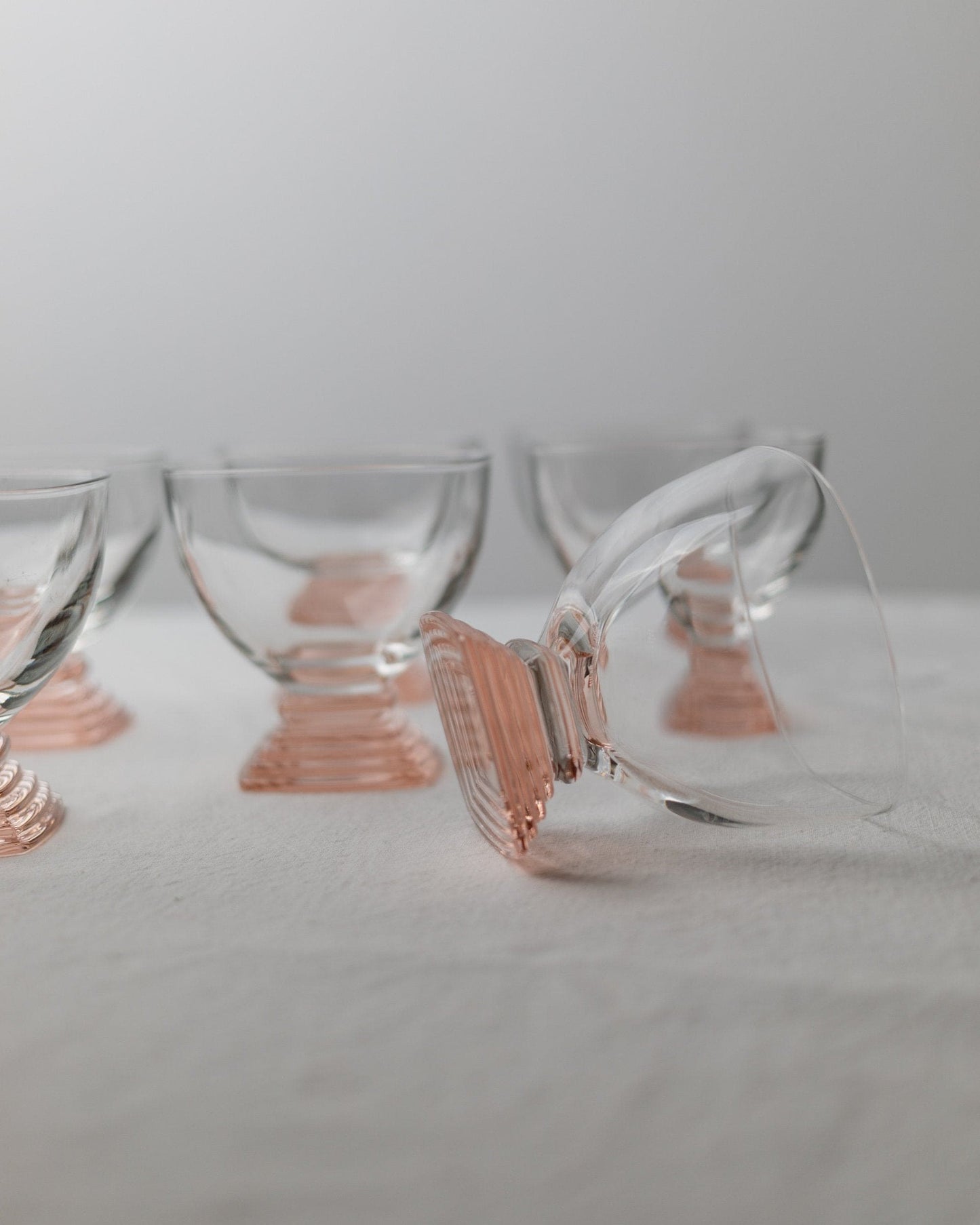 7 Retro Murano Glass Drinking Glasses - Mid-Century Design Italy 70s - Pink, Peach and Clear Glass - Cocktail and Long Drink Glasses, Vintage Gift