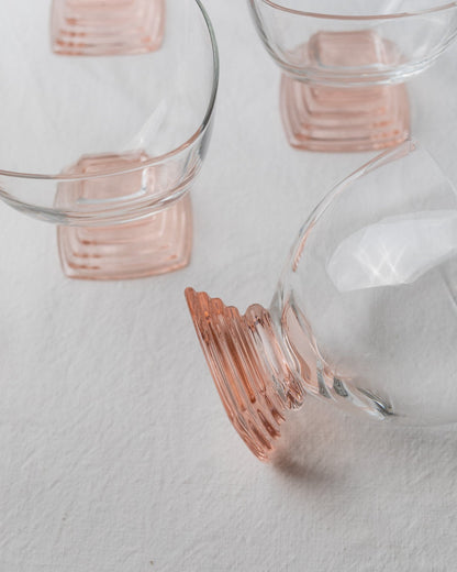 7 Retro Murano Glass Drinking Glasses - Mid-Century Design Italy 70s - Pink, Peach and Clear Glass - Cocktail and Long Drink Glasses, Vintage Gift