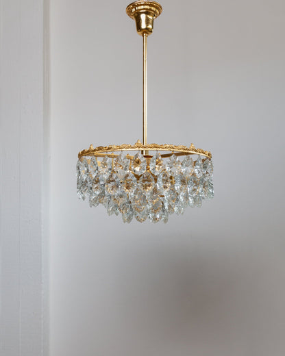 XXL Kronleuchter von Bakalowits und Söhne - Österreich 60er - Goldenes Messing, facettierte Glaselemente, elegante Kristall-Deckenlampe Vintage