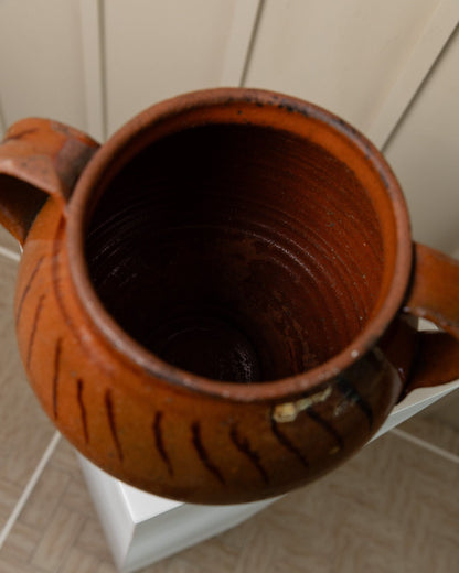 Antique Rustic Ceramic Confit Pot with Handles - Italy 19th Century - Vase Perfect for Farmhouse Kitchen Decoration, Gift Idea Vintage