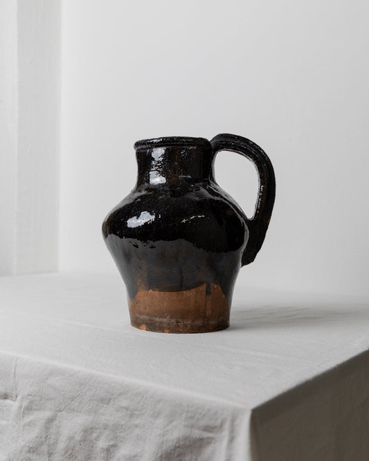 Antique rustic terracotta jug with black glaze - Italy, Lucca, 19th century - country house decoration, wine jug, vase, gift idea vintage