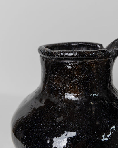 Cruche rustique antique en terre cuite avec glaçure noire - Italie, Lucques, 19e siècle - décoration de maison de campagne, cruche à vin, vase, idée cadeau vintage