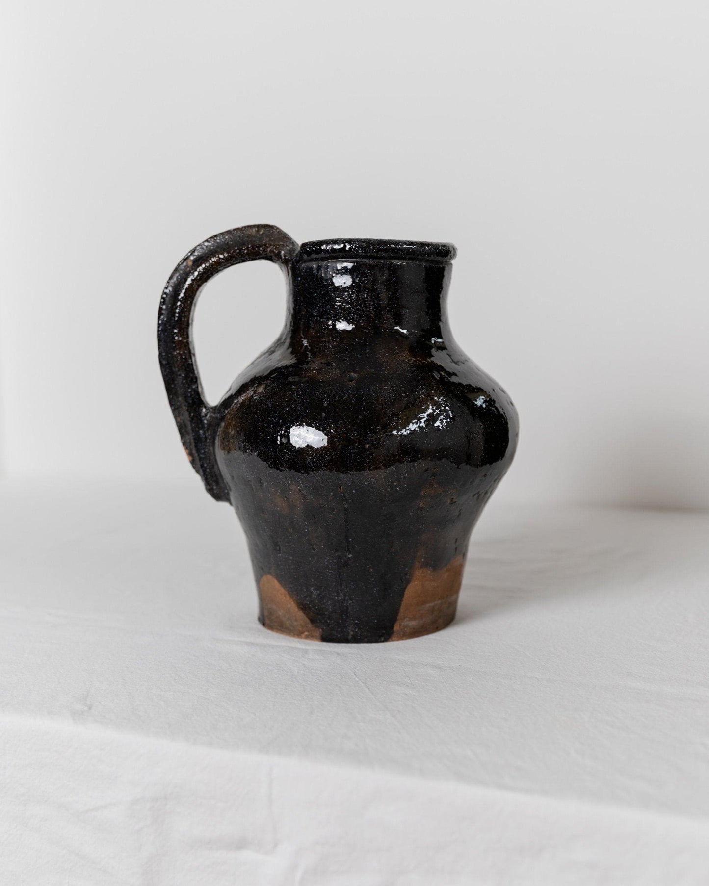 Cruche rustique antique en terre cuite avec glaçure noire - Italie, Lucques, 19e siècle - décoration de maison de campagne, cruche à vin, vase, idée cadeau vintage