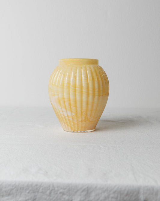 Valentino Vase Murano Glass - Italy 1970s - yellow white flower vase, overlaid glass - elegant retro decoration, gift vintage