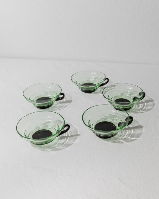 5 Murano glass drinking glasses - timeless design Italy 40s - green and black, uranium glass - retro glasses for tea and cocktails, vintage gift