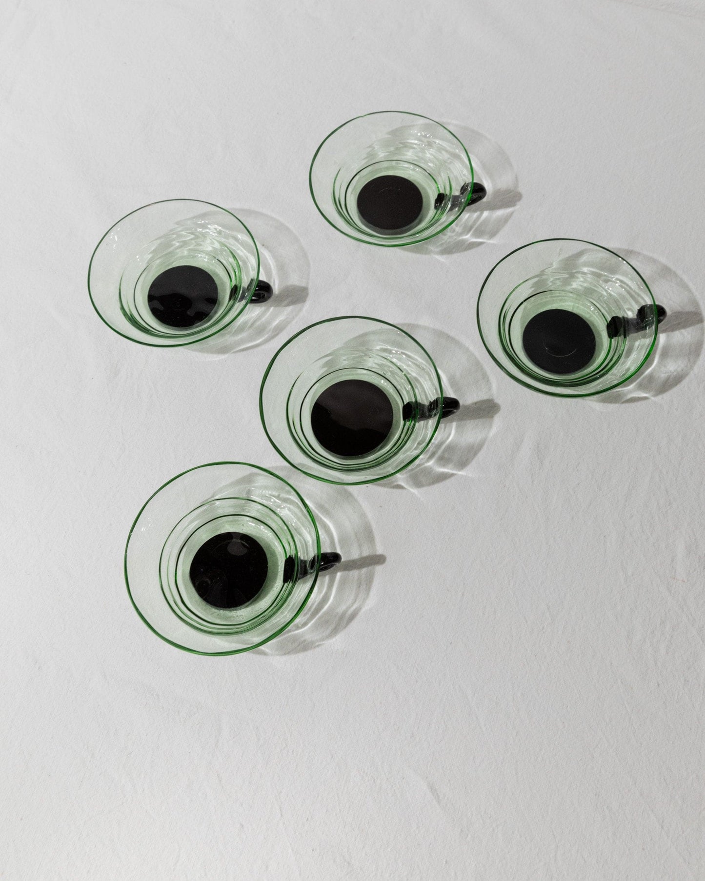 5 Murano glass drinking glasses - timeless design Italy 40s - green and black, uranium glass - retro glasses for tea and cocktails, vintage gift