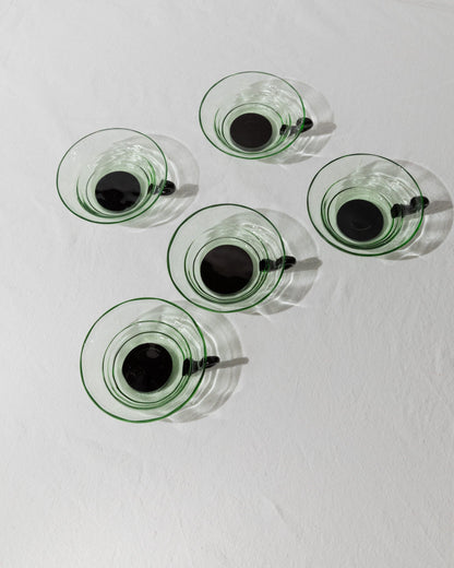 5 Murano glass drinking glasses - timeless design Italy 40s - green and black, uranium glass - retro glasses for tea and cocktails, vintage gift