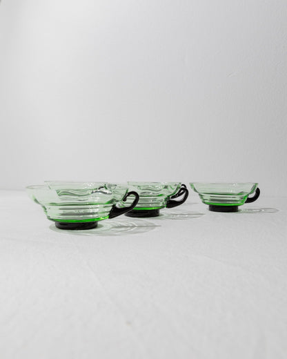 5 Murano glass drinking glasses - timeless design Italy 40s - green and black, uranium glass - retro glasses for tea and cocktails, vintage gift