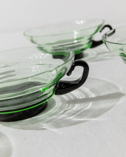 5 Murano glass drinking glasses - timeless design Italy 40s - green and black, uranium glass - retro glasses for tea and cocktails, vintage gift