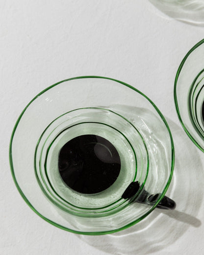 5 Murano glass drinking glasses - timeless design Italy 40s - green and black, uranium glass - retro glasses for tea and cocktails, vintage gift