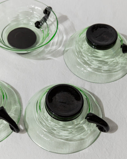 5 Murano glass drinking glasses - timeless design Italy 40s - green and black, uranium glass - retro glasses for tea and cocktails, vintage gift