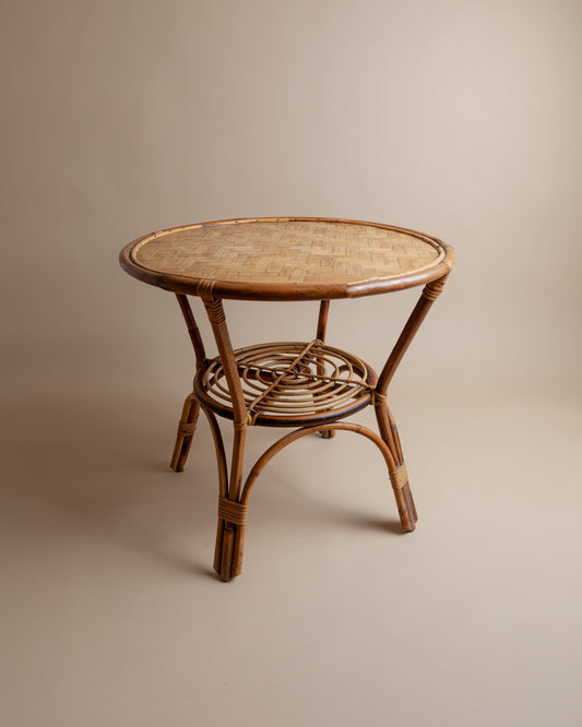 Table d'appoint ronde vintage en bambou, design du milieu du siècle, Italie, années 1970, Hollywood Regency