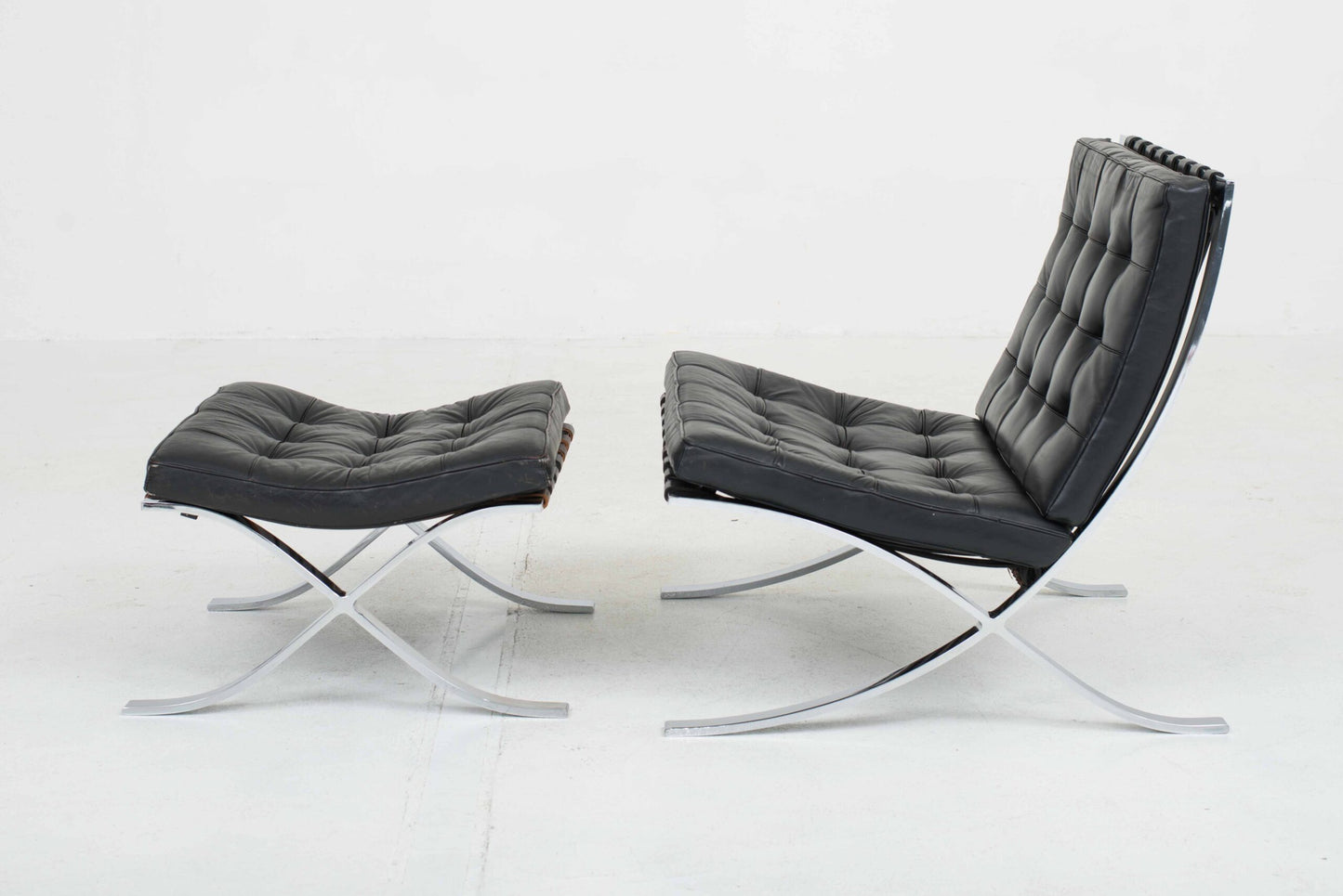 Knoll Barcelona armchair and ottoman by Ludwig Mies van der Rohe