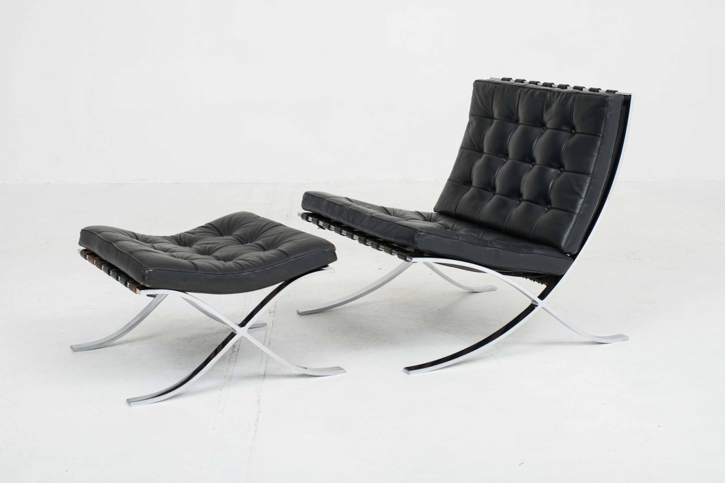 Knoll Barcelona armchair and ottoman by Ludwig Mies van der Rohe