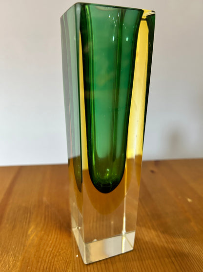 Murano glass vase green-yellow vintage purple and summerso by Flavio Poli, 1970s