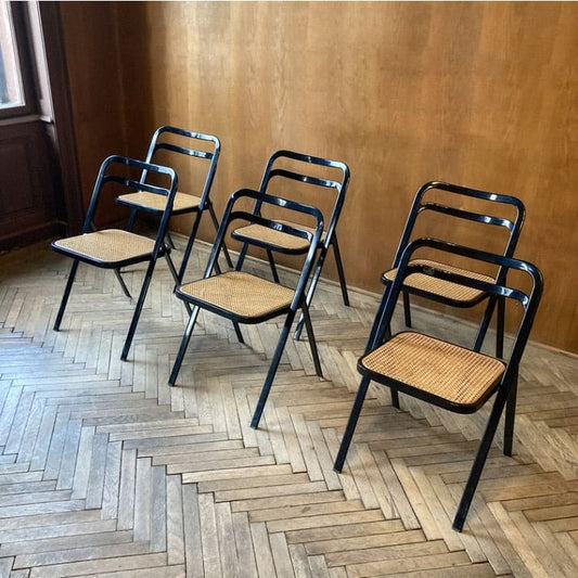 Chaises pliantes viennoises en osier par G. Cattelan set de 6 vintage