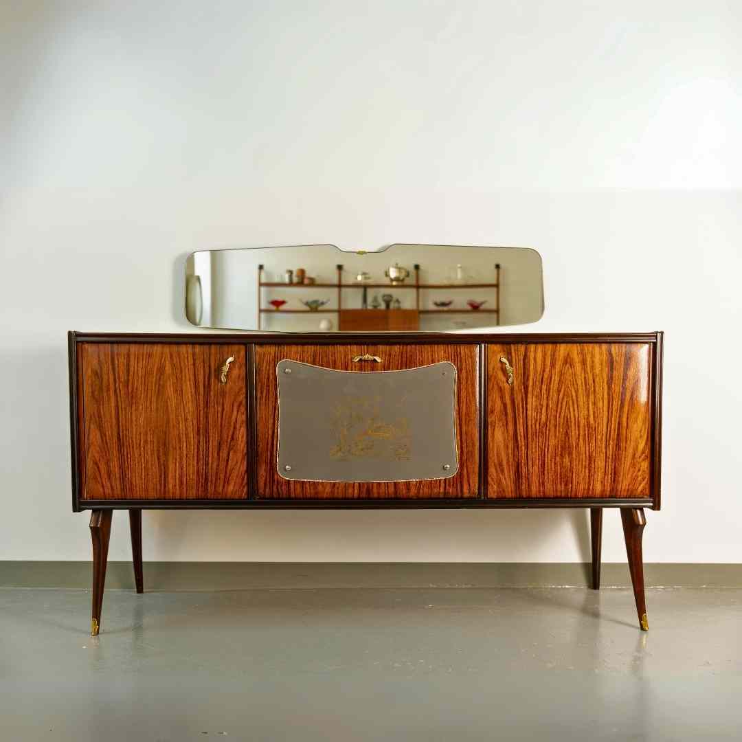 Italienisches Sideboard mit Bar und Spiegel, Vorderseite