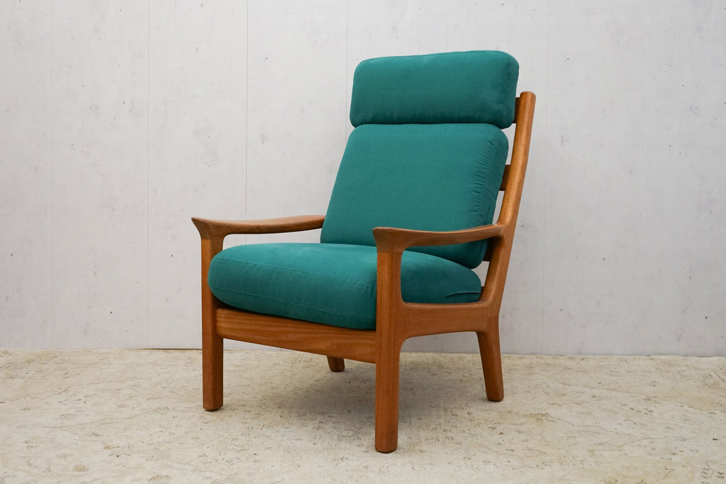 High back teak armchair new cover by Juul Kristensen Vintage