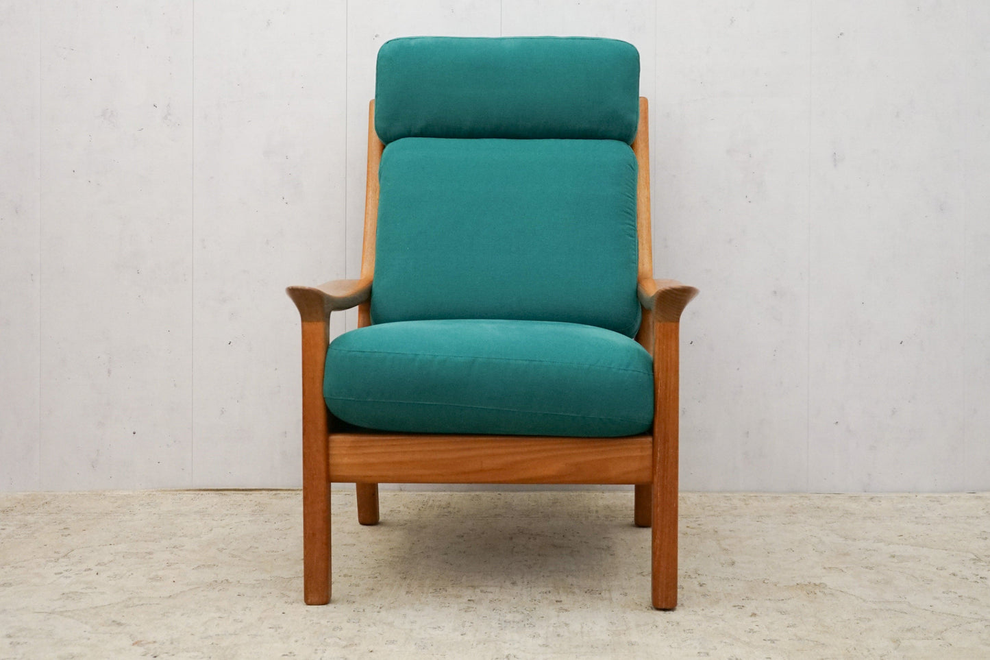 High back teak armchair new cover by Juul Kristensen Vintage