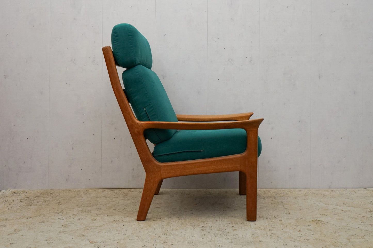 High back teak armchair new cover by Juul Kristensen Vintage